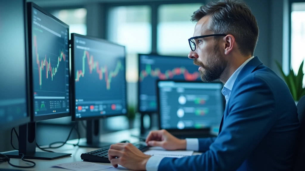 Finanzexperte analysiert Wechselkursdaten in modernem Büro