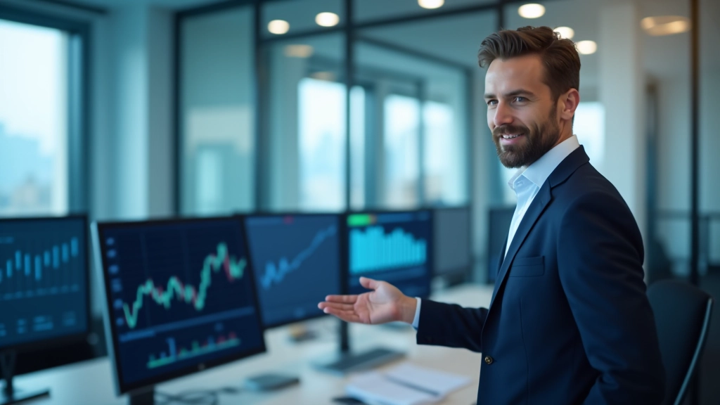 Finanzfachmann präsentiert Hedging-Strategien und Absicherungstechniken auf großem Bildschirm