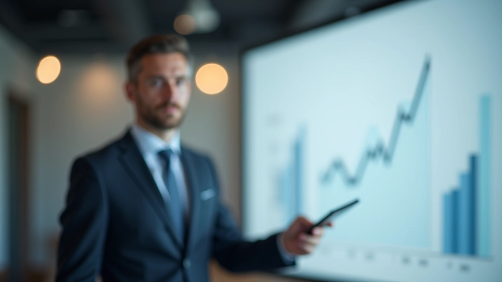 Wirtschaftswissenschaftler bei Präsentation, zeigt auf Whiteboard mit Graphen, moderne Konferenzraum, professionelle Kleidung