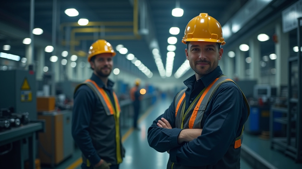 Fertigungsanlage mit Maschinen und Arbeitern bei der Herstellung von Präzisionsteilen